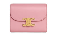 CELINE Triomphe Shiny Calfskin Card Holder Wallet Small Size Women's Rose