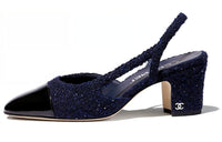 CHANEL Chunky Heel High Heels Women's Marine Blue