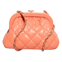 CHANEL Sheepskin Crossbody Bag Shoulder Bag Women's Coral