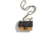 CHANEL Lambskin Evening Bag, Crossbody Bag, Shoulder Bag Women's Black & Gold