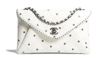 CHANEL Leather Envelope Bag Chain Clutch Women's White