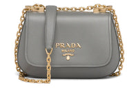 PRADA Leather Shoulder Bag Women's Slate Gray