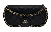 CHANEL 22P Grain Cow Leather One Shoulder Crossbody Eyeglass Pouch Small Size Women's Black