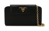 PRADA Saffiano Leather One Shoulder Crossbody Cell Phone Pouch Women's Black