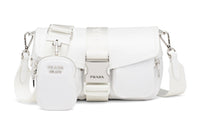 PRADA Nylon And Shiny Leather Shoulder Bag Women's White