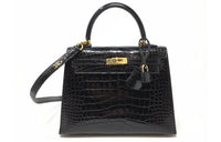 HERMES Kelly Shiny Niloticus Crocodile Leather Kelly Bag Handbag Regular Women's 89 Noir Black