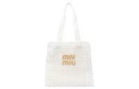 MIU MIU Fabric Tote Bag, Shopping Bag, Handbag Women's White & Gold
