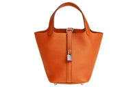 HERMES Picotin Lock Clemence Bullock Leather Basket Bag Handbag Bucket Bag Women's Orange