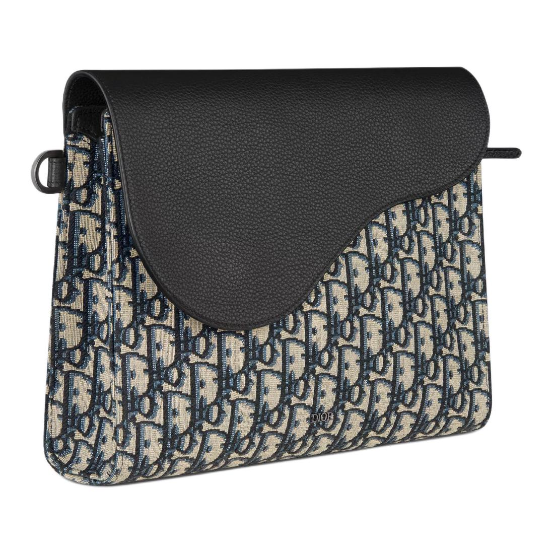 DIOR Cotton With Cow Leather Clutch Unisex Beige & Black