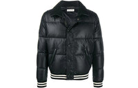 SAINT LAURENT Solid Color Stripes Stand Collar Cropped Down Jacket Men's Black