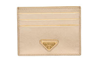 PRADA Leather Card Clip Card Holder Women's Gold