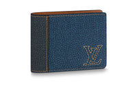 LOUIS VUITTON Taurillon Leather Card Holder Wallet Men's Black/Blue