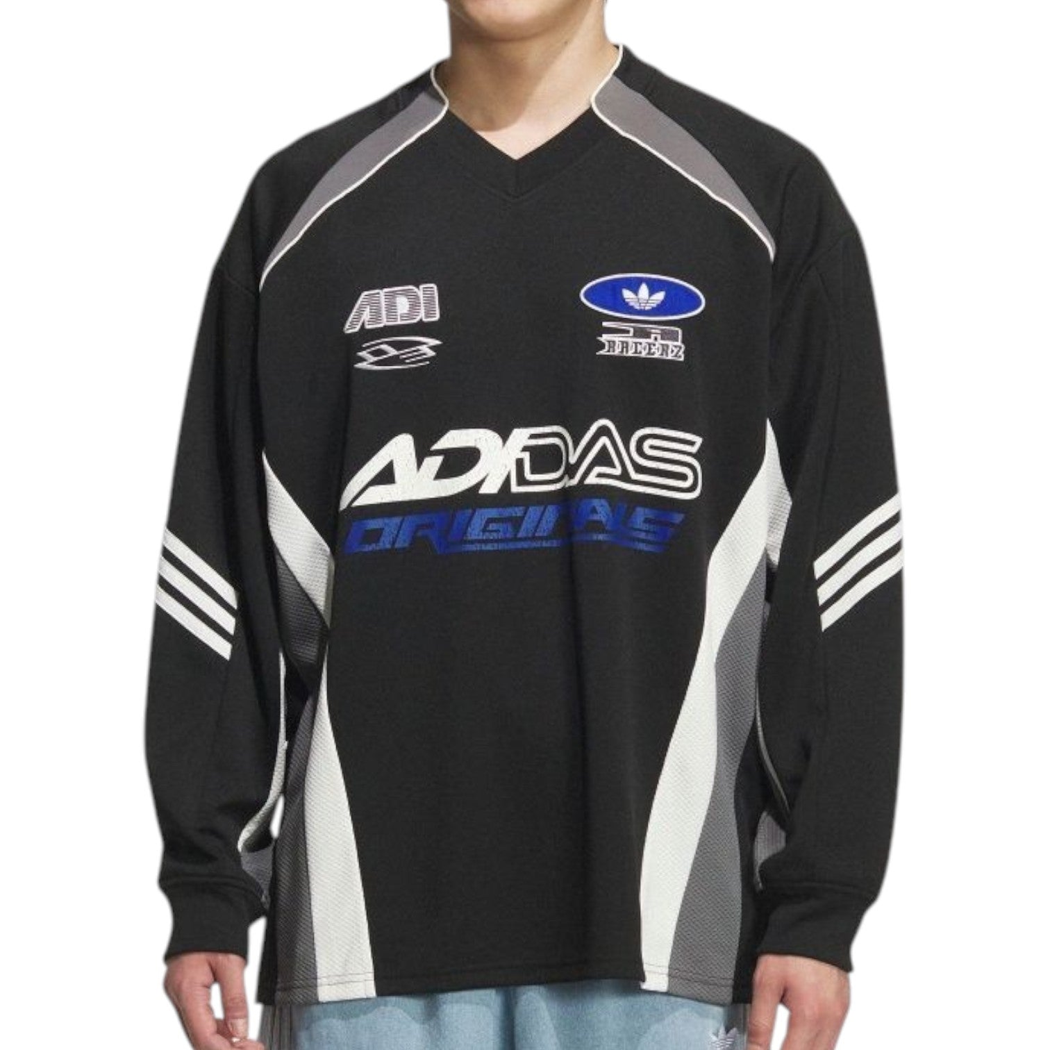 adidas Long-Sleeved Relaxed Fit T-Shirt Asia Sizing 'Black Blue Gray' KF5155