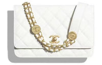 CHANEL Grained Embossed Cow Leather WOC Wealth Bag Shoulder Bag Crossbody Bag Regular Women's White
