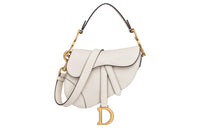 DIOR Grained Calfskin Saddle Bag Shoulder Bag Crossbody Bag Handbag Mini Women's White