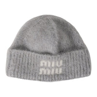 MIU MIU Fabric Wool Mohair Beanies Unisex Gray