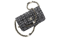 CHANEL Cotton Sequins Gold Metallic Crossbody Bag Shoulder Bag Women's Black & White