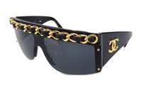 CHANEL 1980 1990s Chain trimmed Shield frame Sunglasses