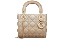 DIOR Lady Dior Cow Leather Handbag Mini Women's Change To Metal Gray