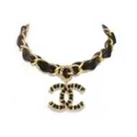 CHANEL Metal Calf Leather Necklaces Women's Black