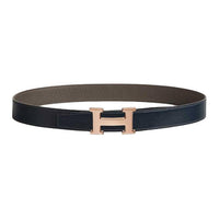 HERMES Rose Gold-Plated Metal Leather Belts Unisex Blue/Brown Width: 3.2cm