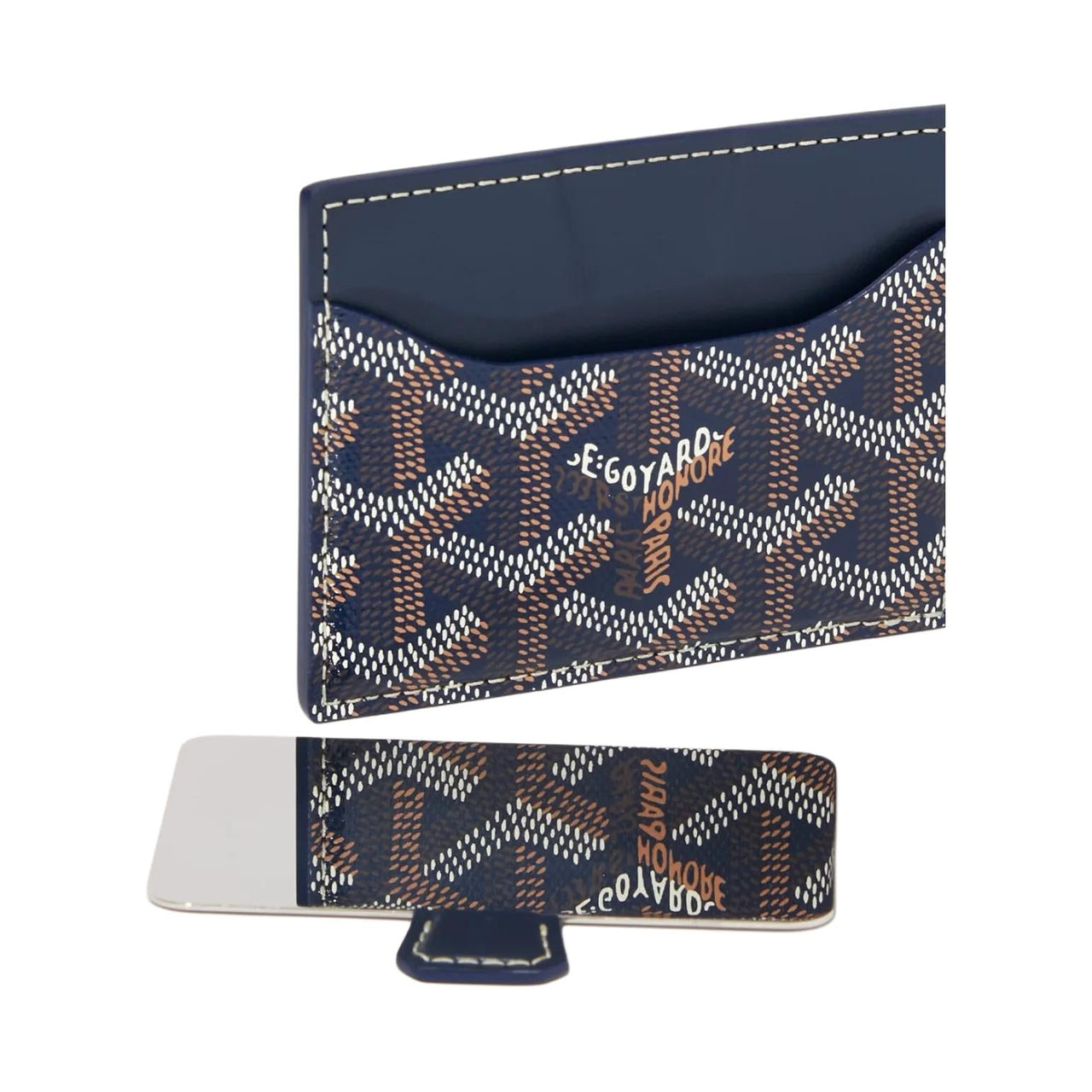 GOYARD Canvas With Calfskin Card Holder Unisex Dark Blue