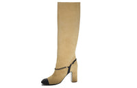 CHANEL Knee-High Boots 9cm Women's Beige