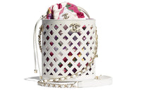 CHANEL Drawstring Fabric Metal Calfskin Crossbody Bag, Shoulder Bag Women's White