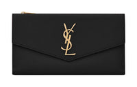 SAINT LAURENT UPTOWN Grained Embossed Leather Clutches Wallets Large Size Women's Black