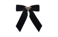 PRADA Triangle logo Bow Velvet Hair Clip