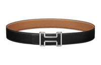 HERMES Cow Leather Leather Belts Men's Black/Gold Width: 3.8cm