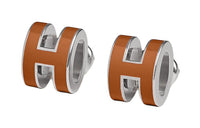 HERMES Palladium Plated Metal Earrings Women's Gold Brown