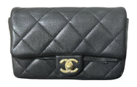 CHANEL Litchi Grain Cow Leather Fanny Pack Coin Purse Regular Women's Black