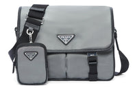 PRADA Fabric With Leather Shoulder Bag Men's Gray