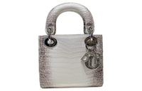 DIOR Crocodile Leather Shoulder Bag, Crossbody Bag, Handbag Mini Women's Gray & White