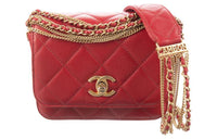 CHANEL Lambskin Messenger Bag Crossbody Bag Shoulder Bag Women's Red