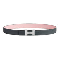 HERMES Calfskin Leather Belts Women's Gray Width 2.4CM