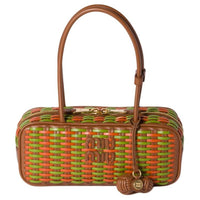 MIU MIU Calfskin Handbag Women's Cognac & Fern Green & Copper