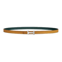 HERMES Palladium-Plated Calfskin Leather Belts Women's Green 1.3cm
