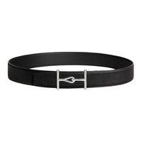 HERMES Stainless Steel Leather Belts Unisex Black Width: 3.8cm