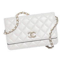 CHANEL Lambskin Shoulder Bag Women's Light Gray