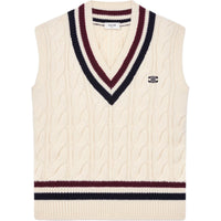 CELINE Triomphe Cashmere V Neck Cable Knit Vest