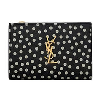 SAINT LAURENT Calfskin Wallet Women's Black & White
