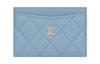 CHANEL Cow Leather Card Holder Regular Women's Light Blue