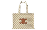 CELINE Cabas Canvas Handbag Large Size Women's Beige