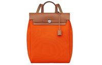 HERMES Herbag Zip Canvas With Hunter Cow Leather Handbag Backpack Unisex Orange Red