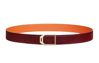 HERMES Cone Buckle Smooth Buckle Leather Belts Men's Red/Orange Width: 3.2cm