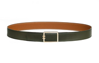 HERMES Cut-Out Design Leather Belts Men's Green/Brown Width: 3.2CM