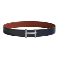 HERMES Calfskin Leather Belts Men's Blue Sea/Sienne Width: 3.8cm