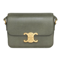 CELINE Triomphe Lizard Skin Shoulder Bag Crossbody Bag Women's Autumn Green